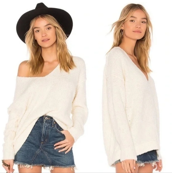 Free People Lofty V Neck Sweater Size Medium - Picture 1 of 15
